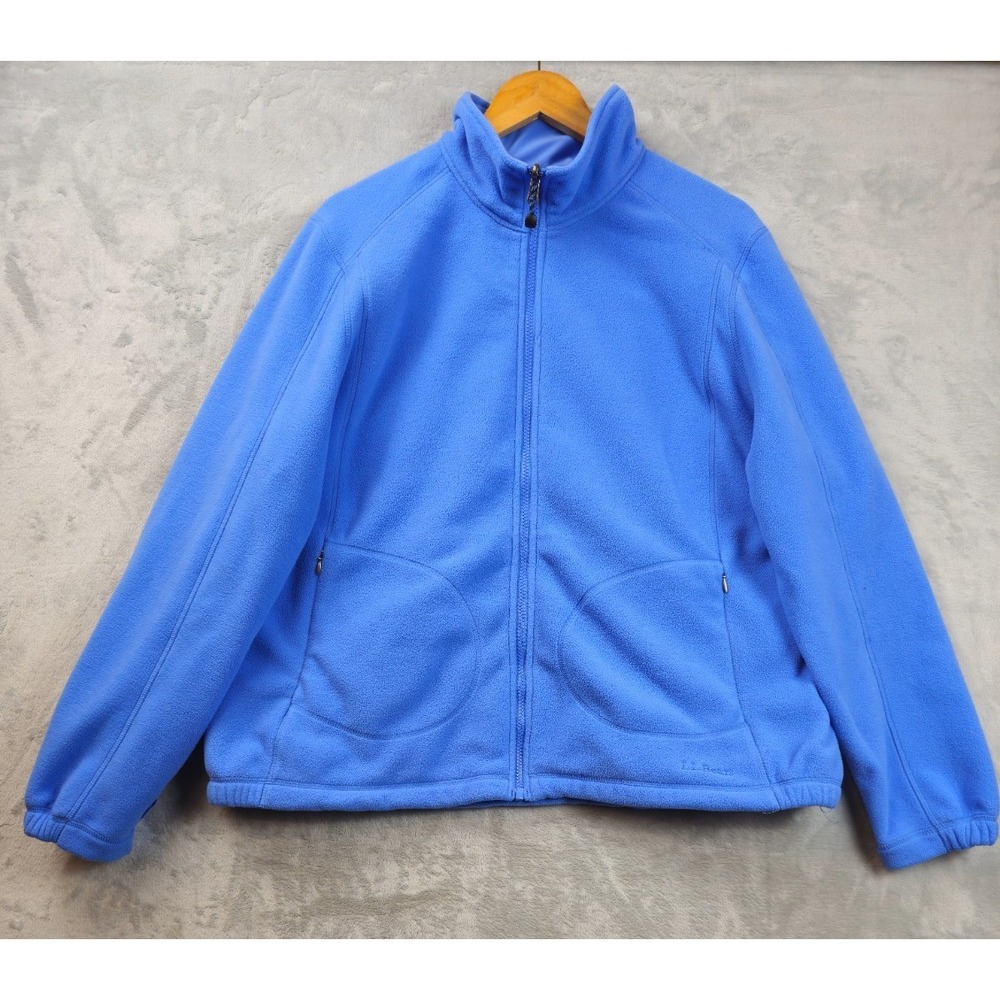 L.L Bean Women's Sweater Fleece Full Zip Jacket Blue Zipper Pockets 2XL